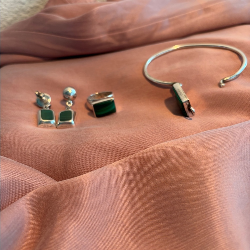 Sterling Silver and Malachite Jewelry Set